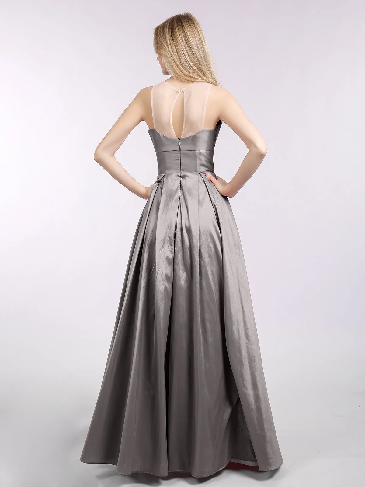 A-ligne Taffeta Robe Longue avec Poches Argent Grande Taille