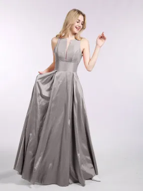 A-ligne Taffeta Robe Longue avec Poches Argent Grande Taille