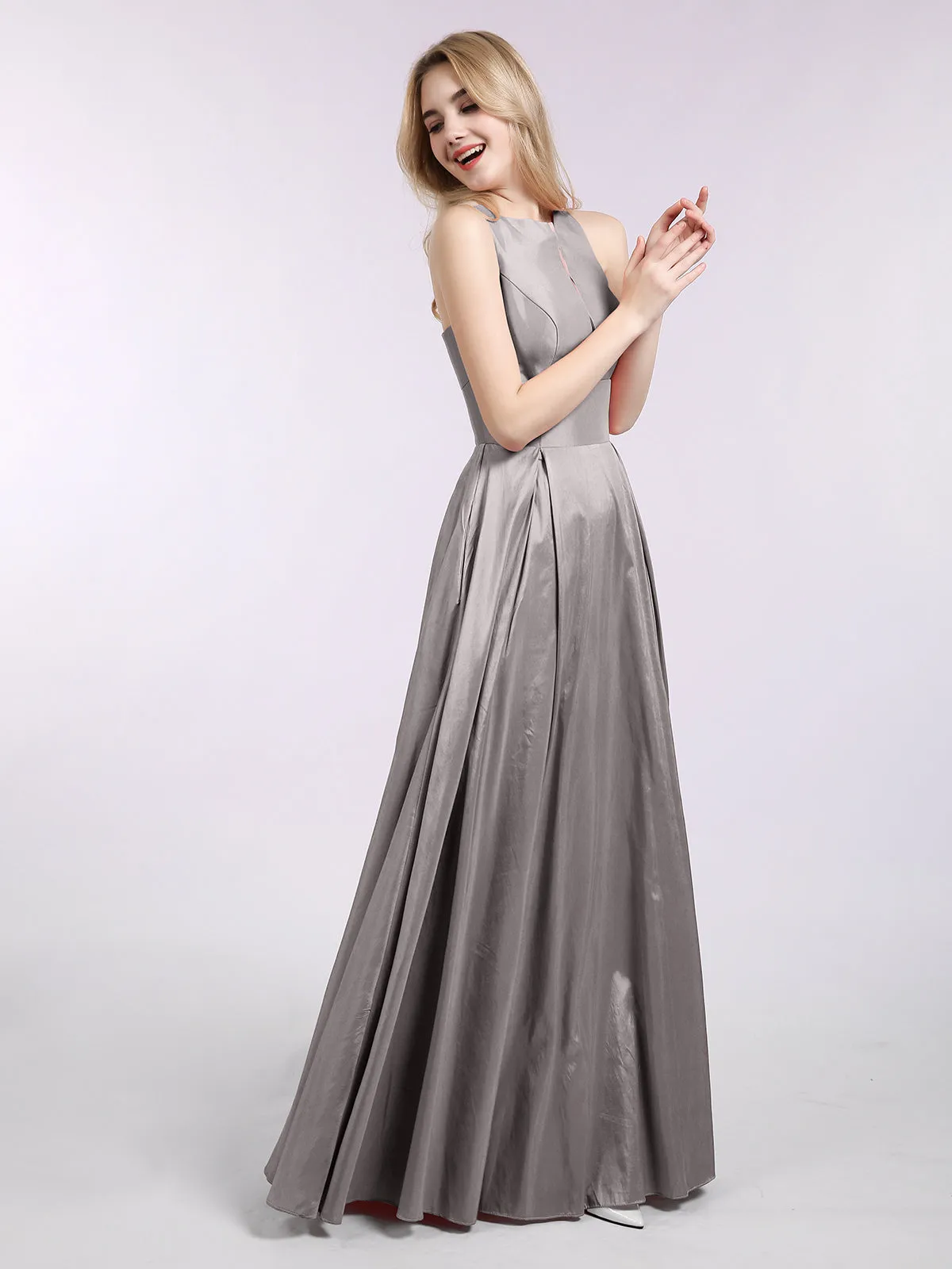 A-ligne Taffeta Robe Longue avec Poches Argent Grande Taille