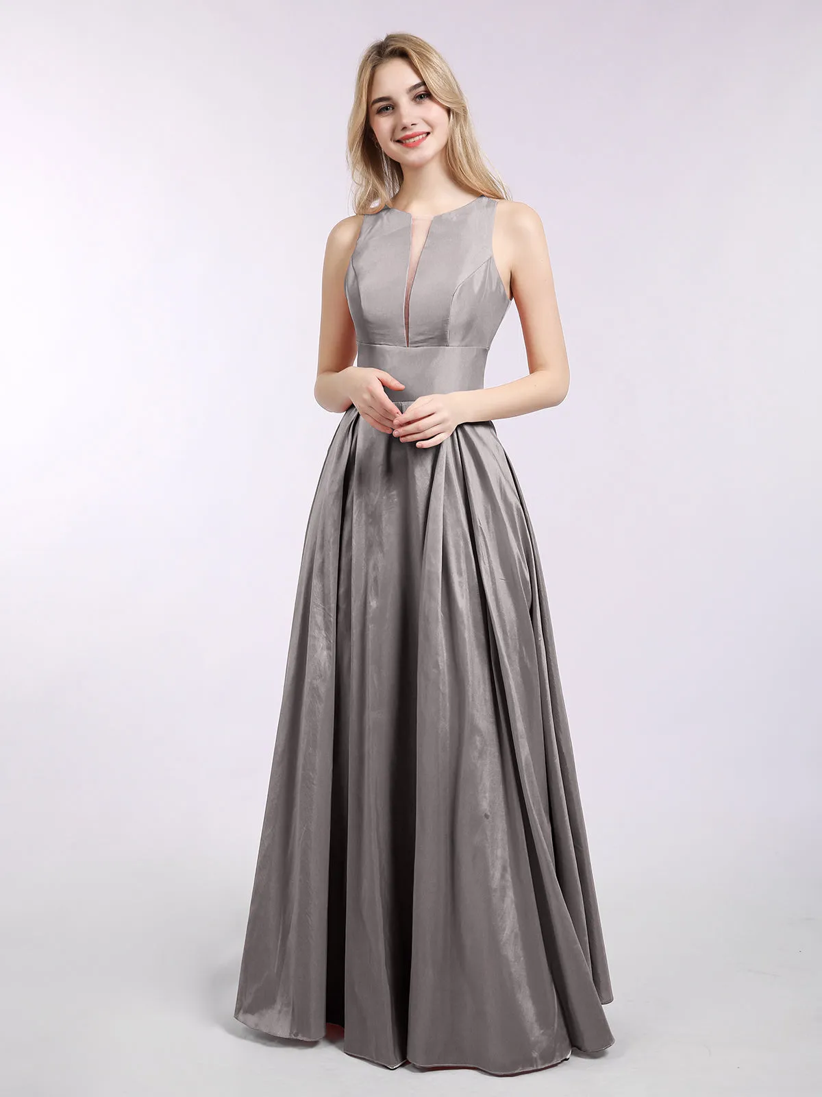 A-ligne Taffeta Robe Longue avec Poches Argent Grande Taille