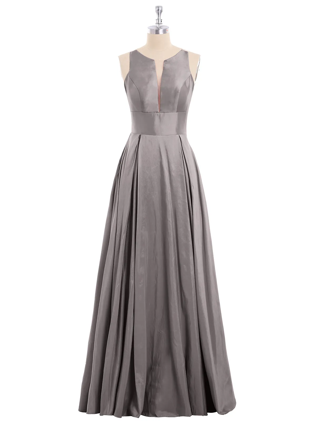 A-ligne Taffeta Robe Longue avec Poches Argent Grande Taille