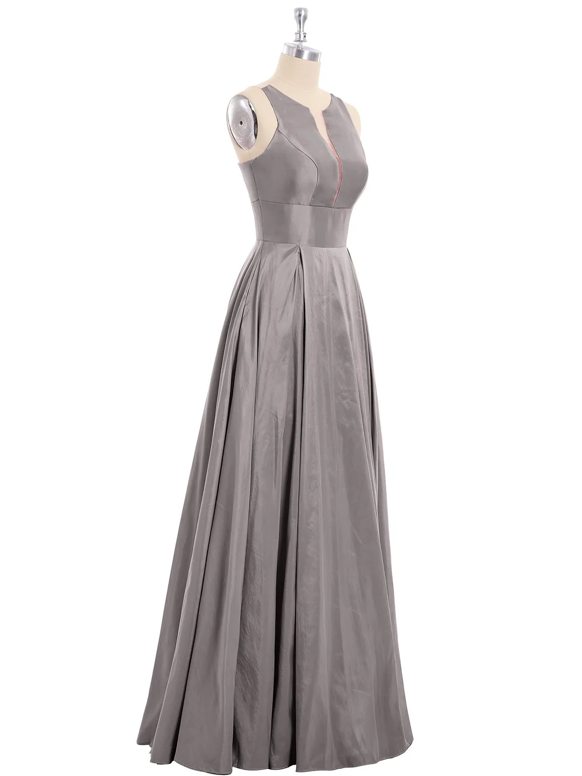 A-ligne Taffeta Robe Longue avec Poches Argent Grande Taille