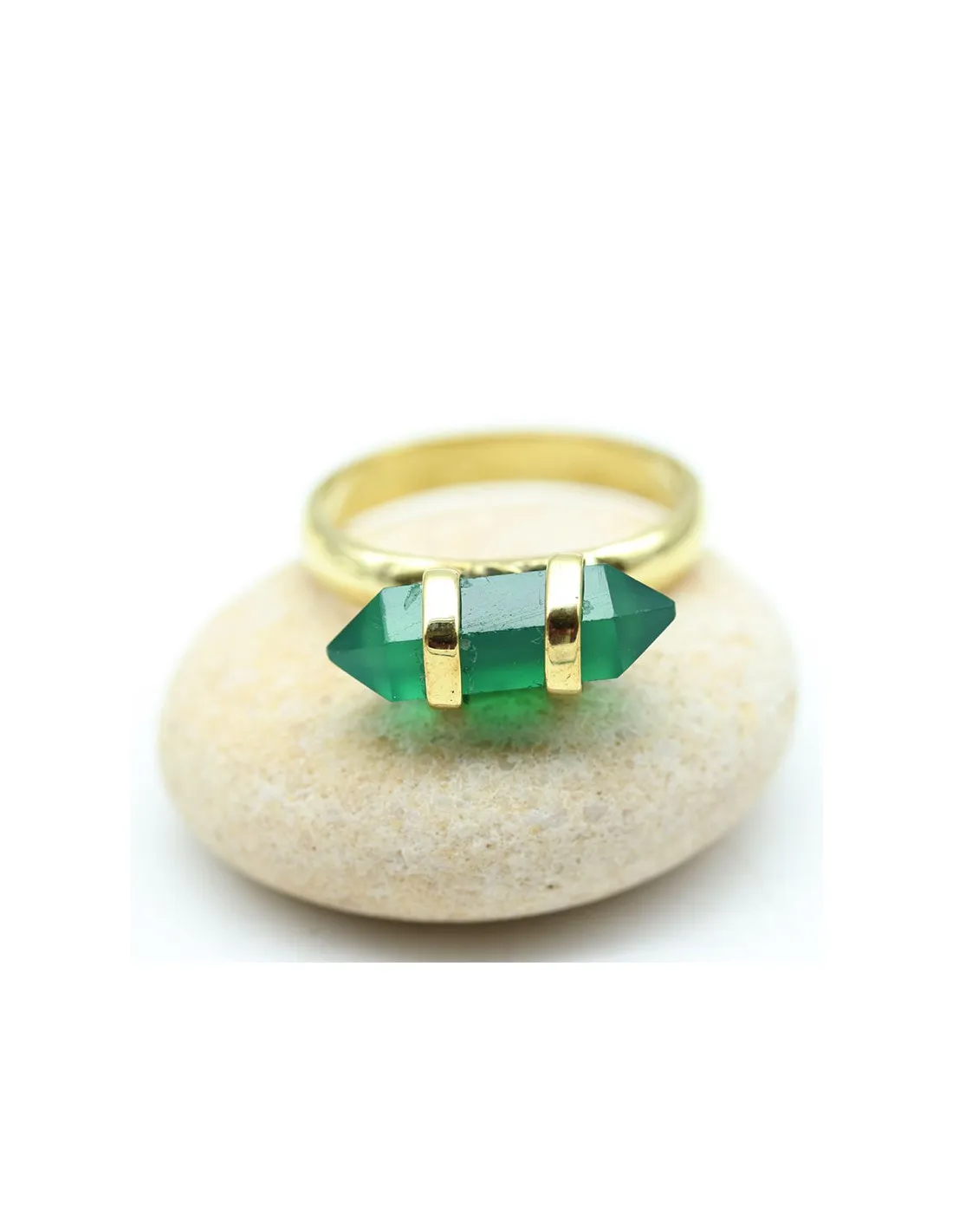 Bague agate verte dorée en laiton