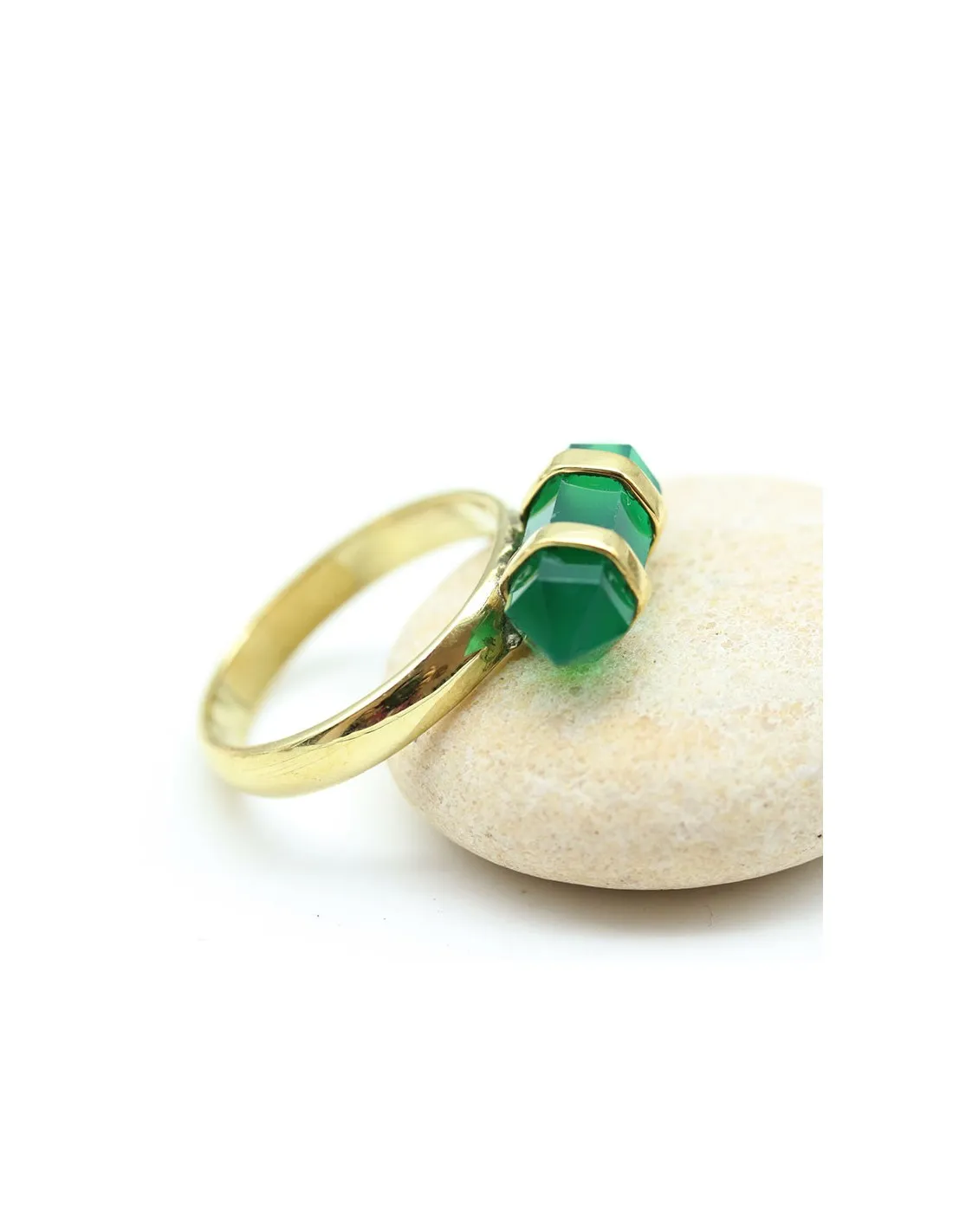 Bague agate verte dorée en laiton