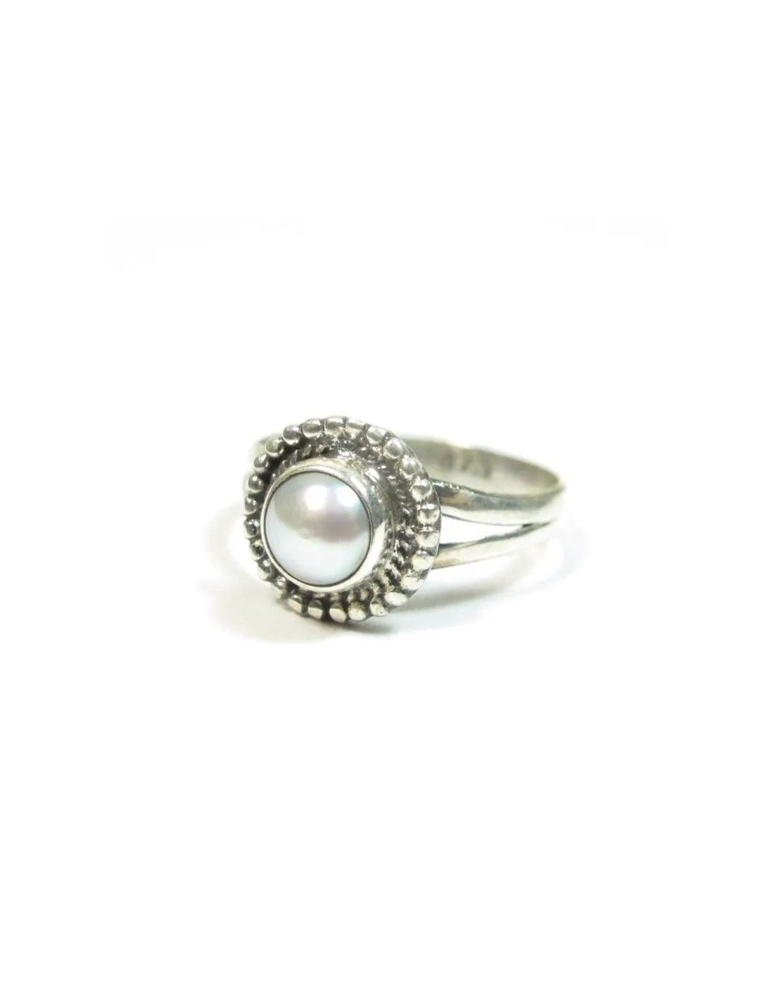 Bague argent et perle blanche