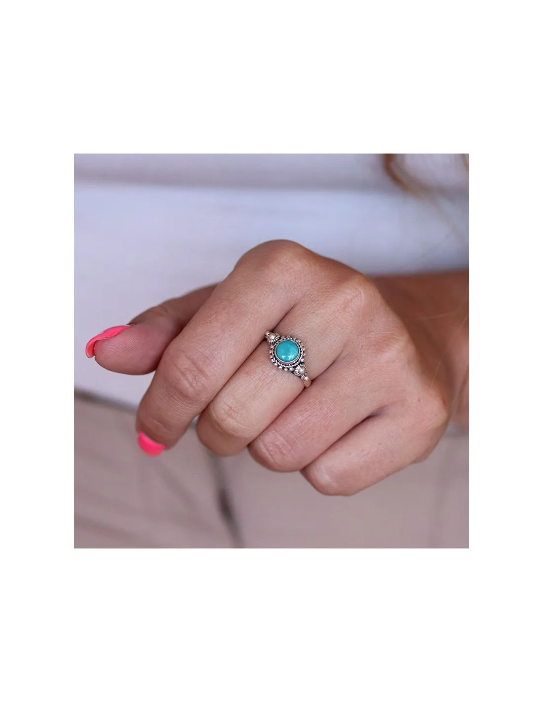 Bague argent ethnique et turquoise