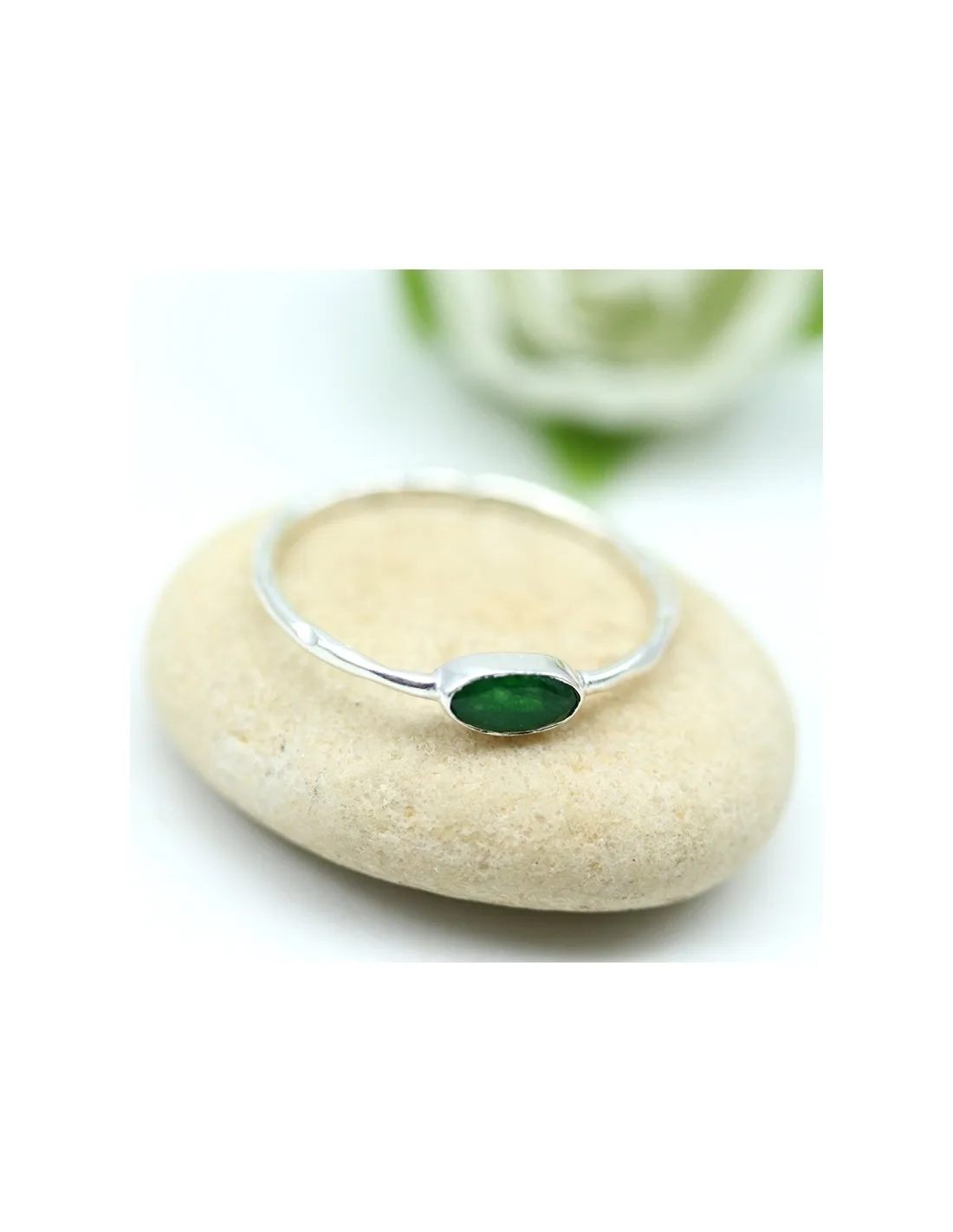 Bague argent fine pierre verte