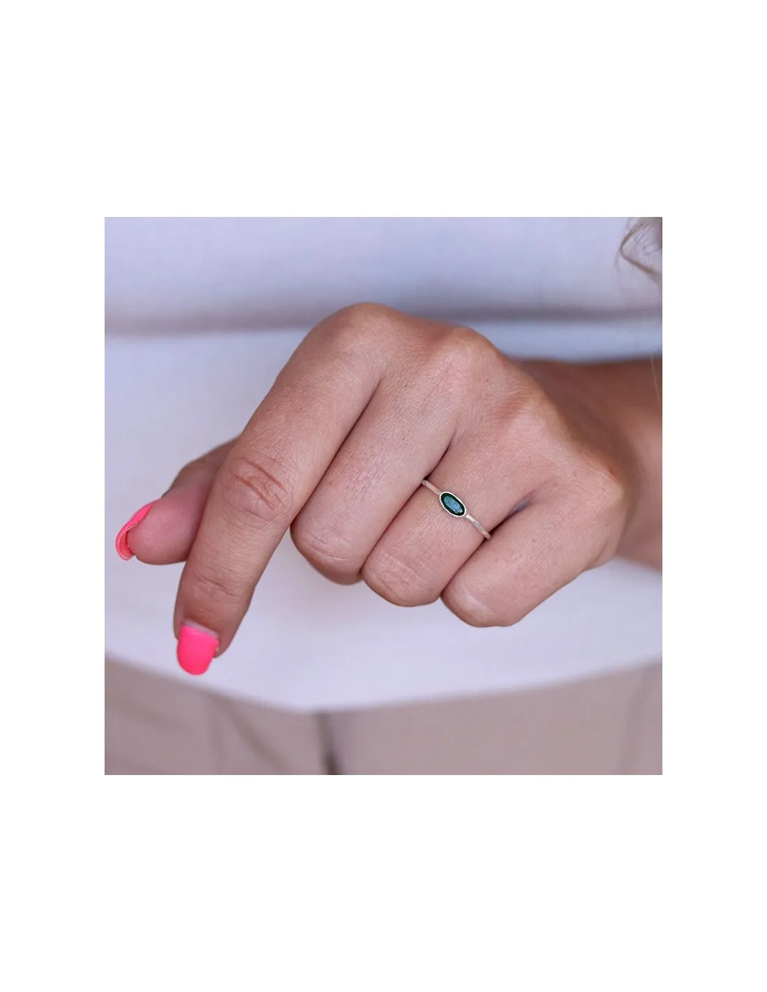 Bague argent fine pierre verte