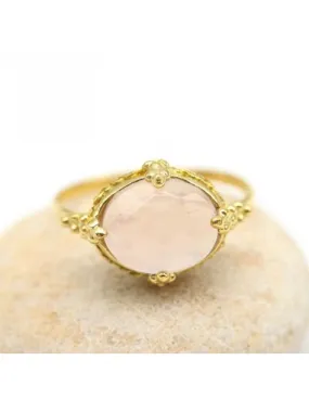 Bague dorée pierre quartz rose