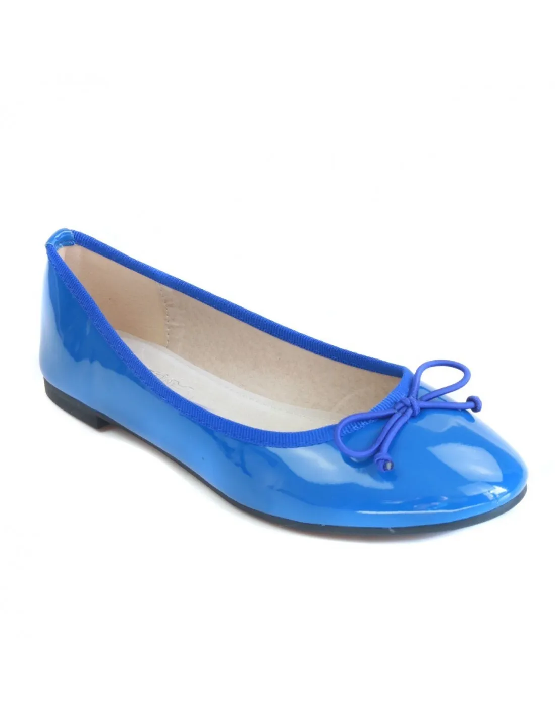 Ballerines vernies bleu femme semelle intérieure cuir bouts rond & noeud