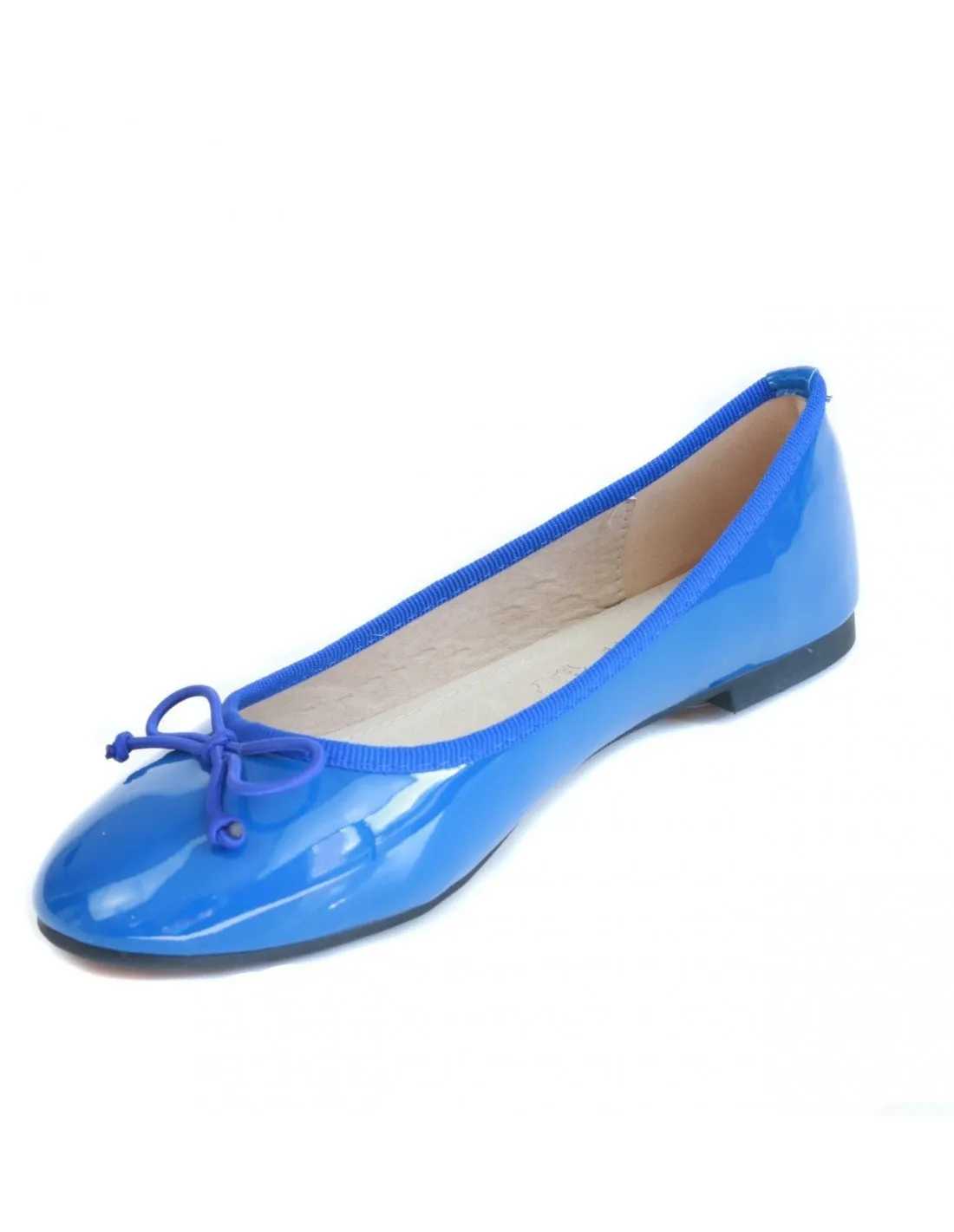 Ballerines vernies bleu femme semelle intérieure cuir bouts rond & noeud