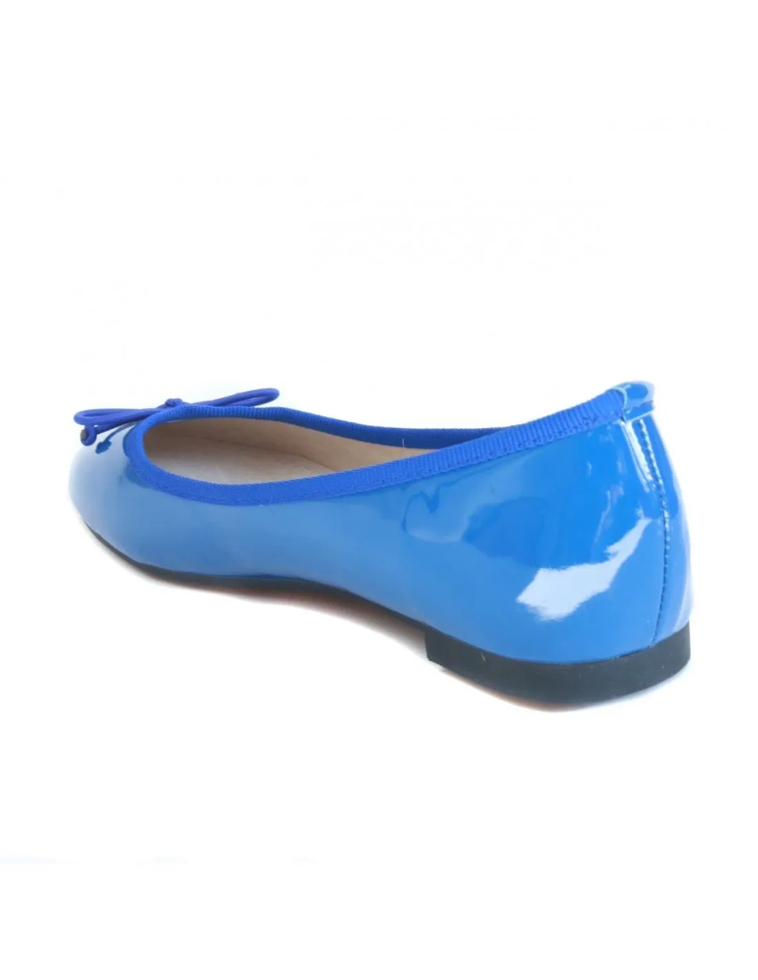 Ballerines vernies bleu femme semelle intérieure cuir bouts rond & noeud