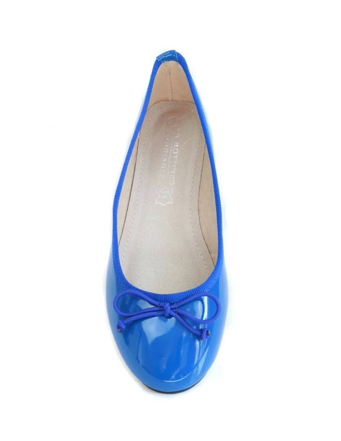 Ballerines vernies bleu femme semelle intérieure cuir bouts rond & noeud