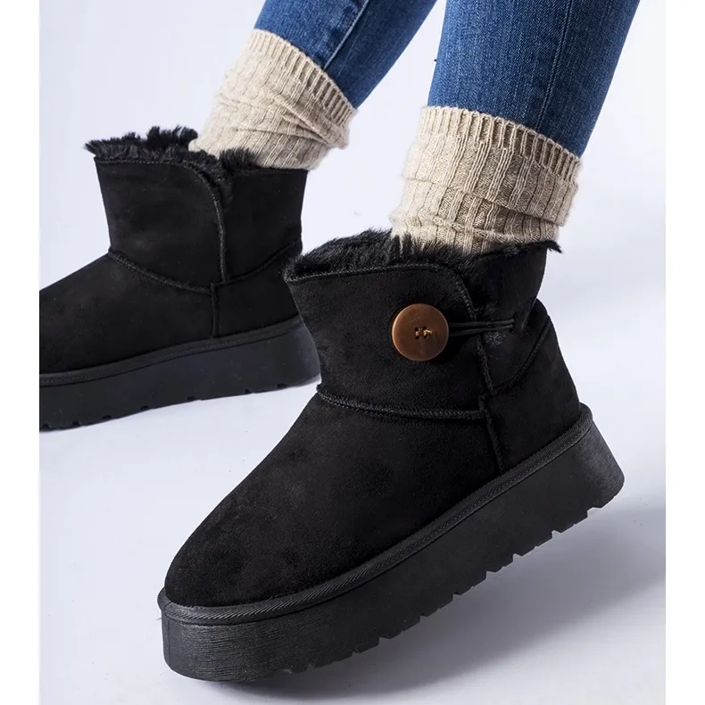 Bottes de neige isolées noires avec bouton Ronco le noir