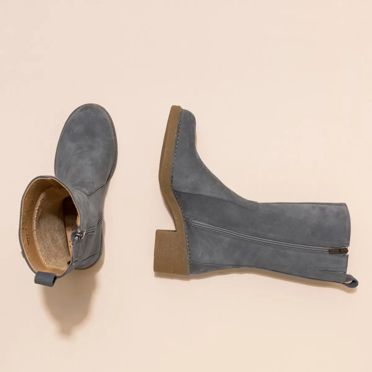 Bottes mi-hautes à talon en cuir doux - Bleu Gris