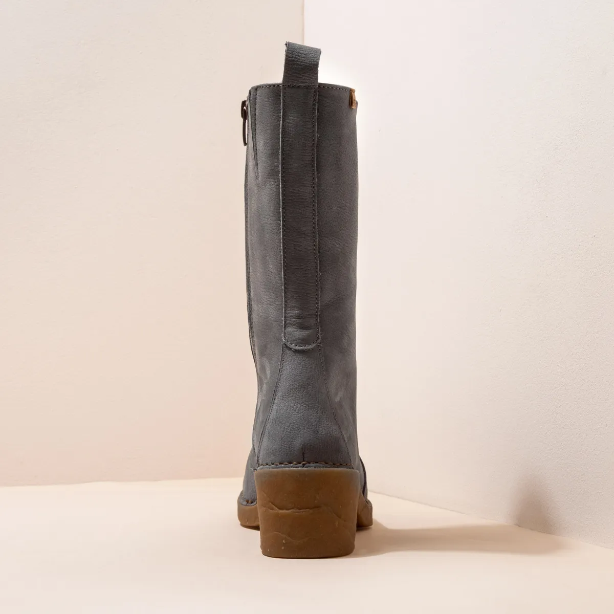 Bottes mi-hautes à talon en cuir doux - Bleu Gris