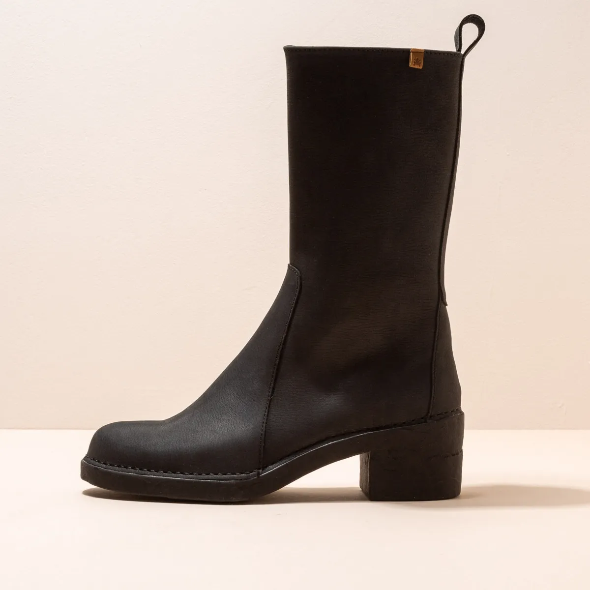 Bottes mi-hautes à talon en cuir doux - Noir