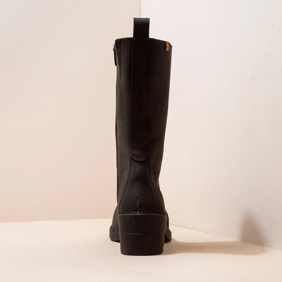 Bottes mi-hautes à talon en cuir doux - Noir