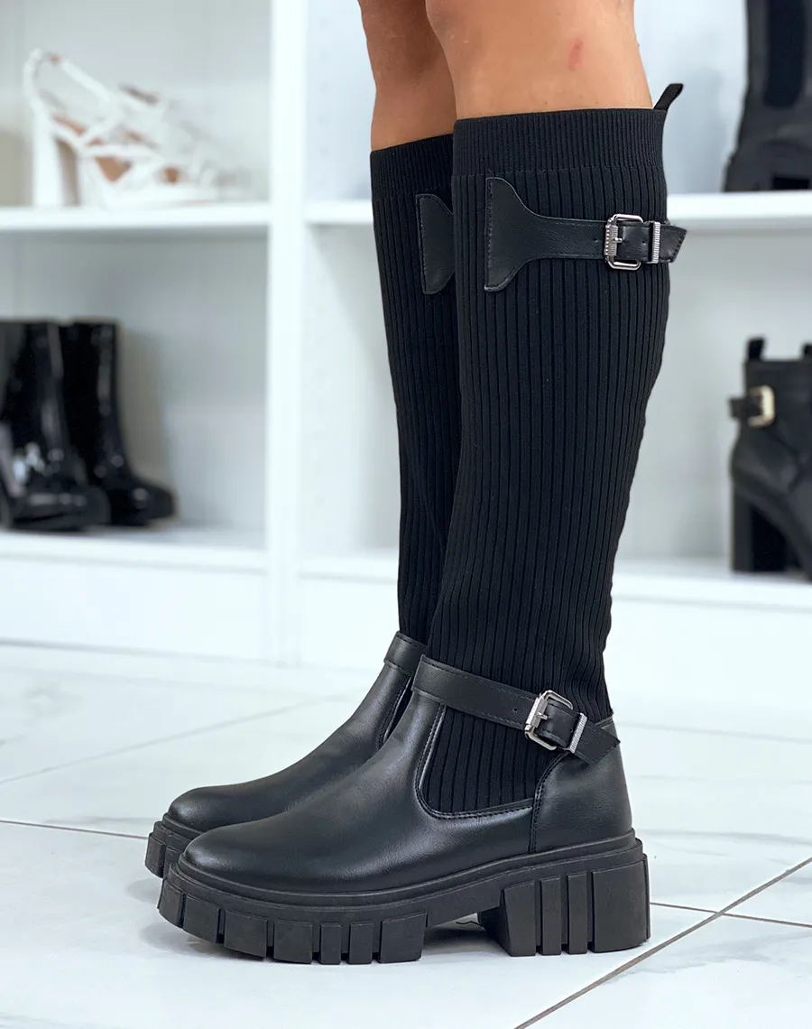 Bottes noires effet chaussette extensible à détails argentés