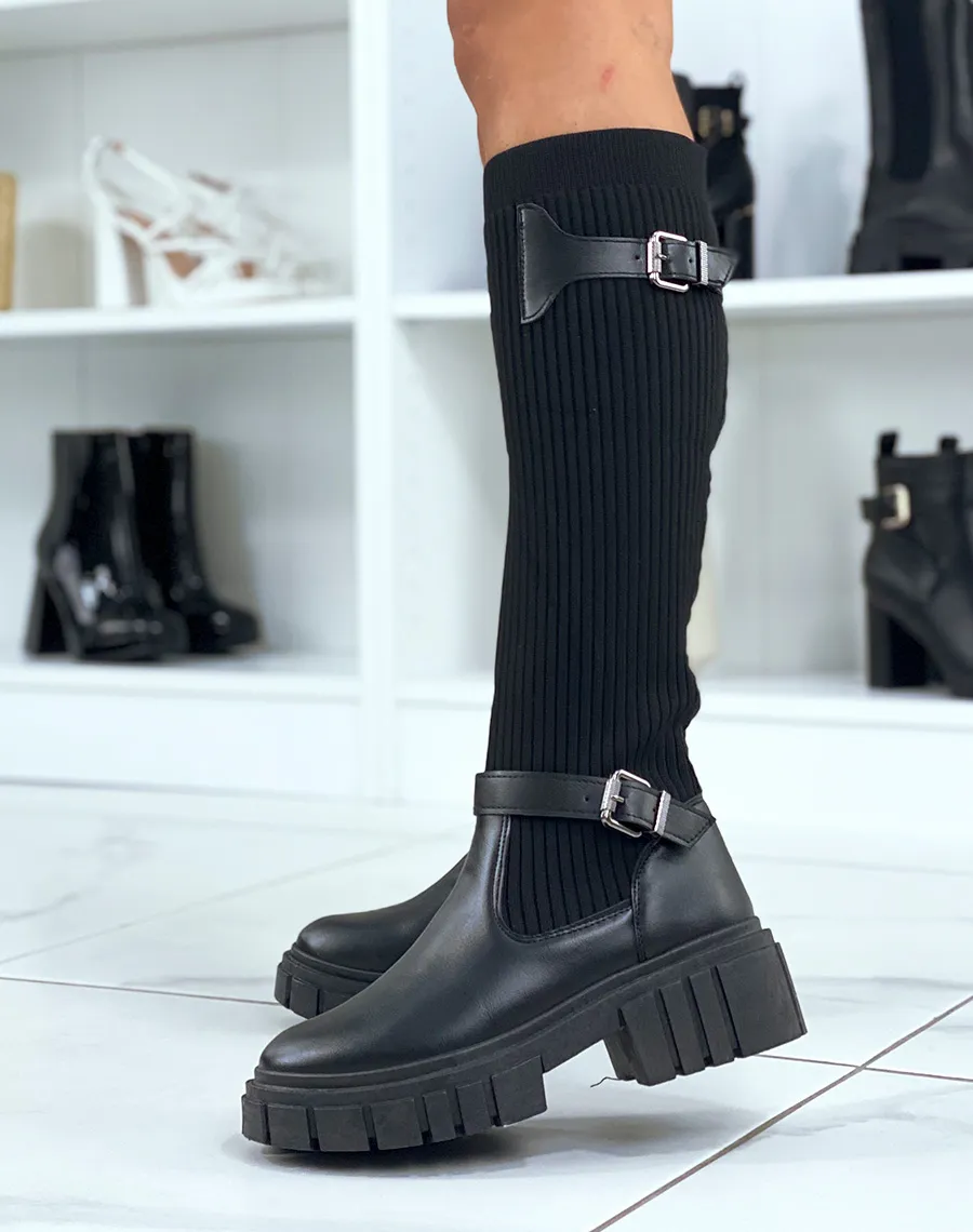 Bottes noires effet chaussette extensible à détails argentés