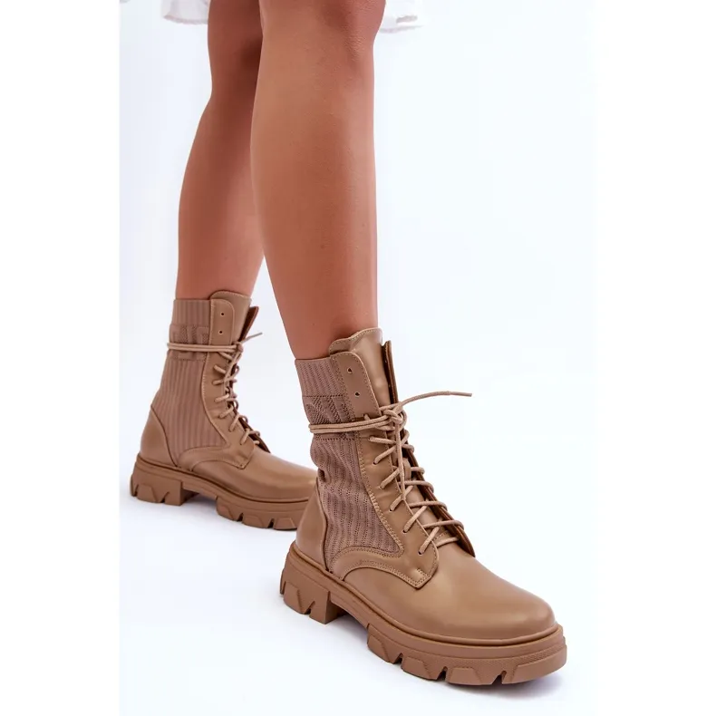 Bottes Worker à Lacets Femme Beige Foncé Marlissa