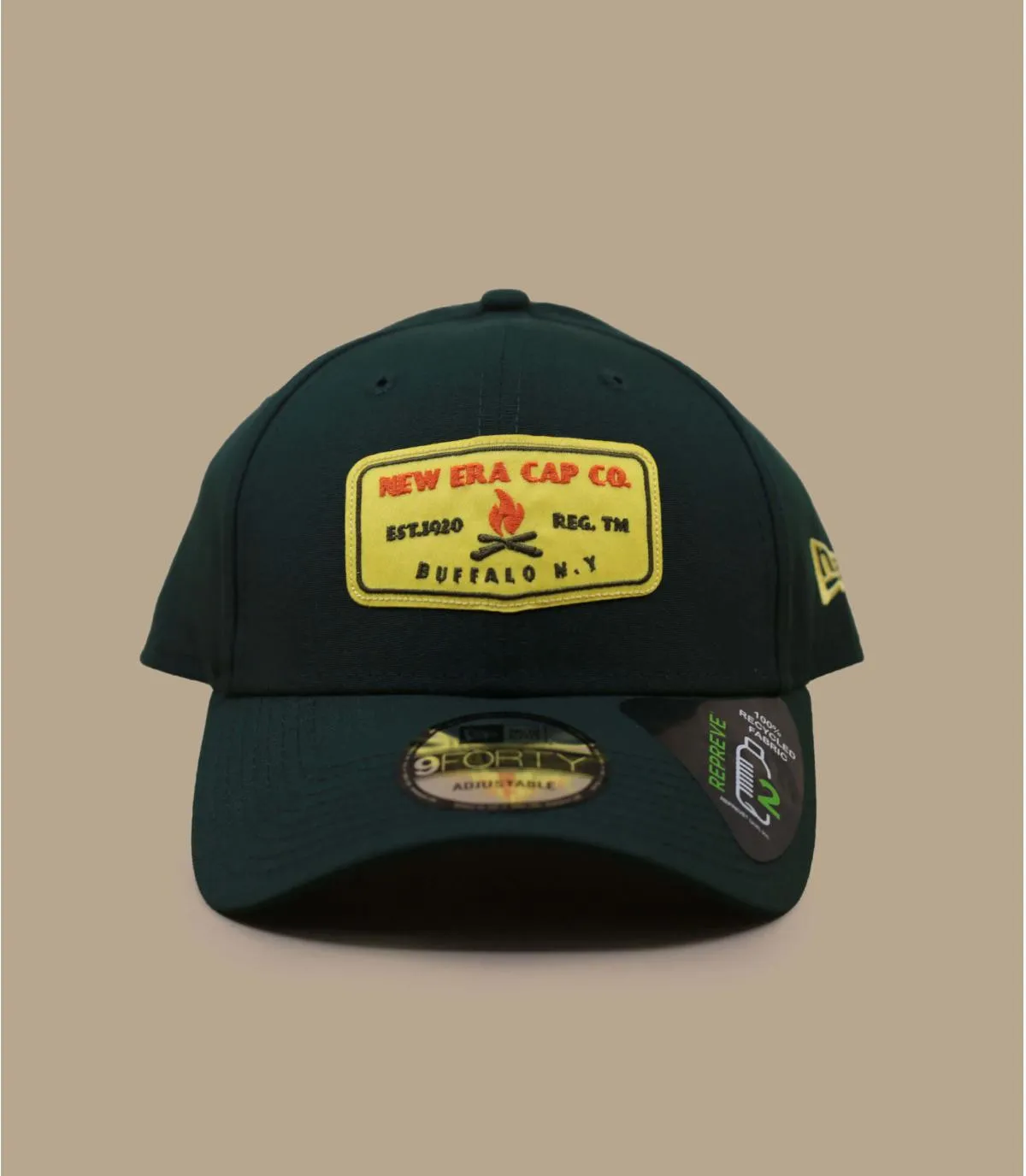 Casquette baseball vert patch jaune - Casquette Repreve 9Forty dark green New Era : Headict