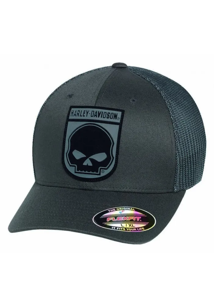 Casquette Harley Davidson Homme Rubber Skull Patch Stretch Trucker Cap Grey. 99410-16VM