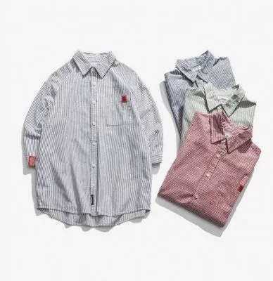 Chemise à rayures oversize à manches longues pour homme