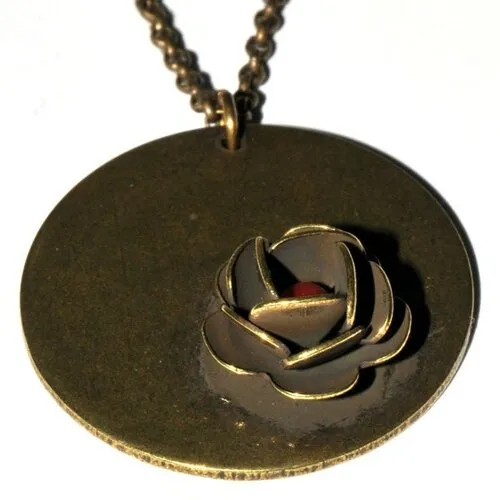 Collier ajustable rond rose en bronze vieilli