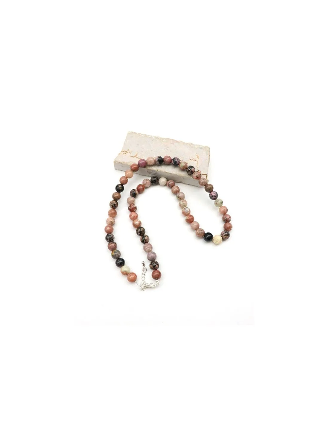 Collier pierres rhodonite rondes 8mm