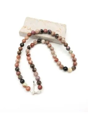 Collier pierres rhodonite rondes 8mm