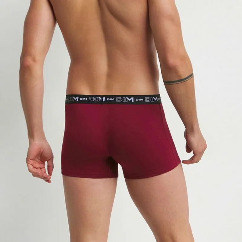 DIM 3 Boxers Homme Coton STRETCH Bleu céramique Vert sarcelle Rouge rubis