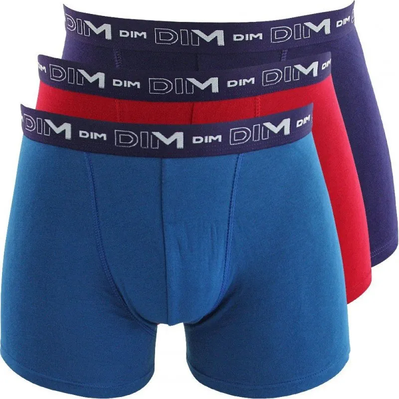 DIM 3 Boxers Homme Coton STRETCH Rouge baie Atlantique Crépuscule