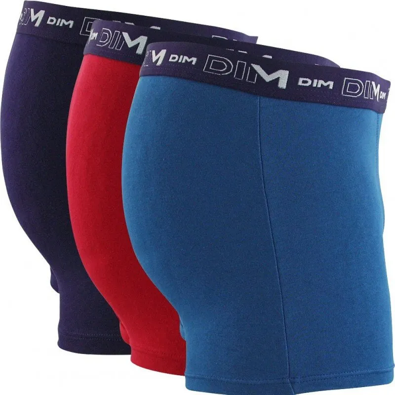 DIM 3 Boxers Homme Coton STRETCH Rouge baie Atlantique Crépuscule