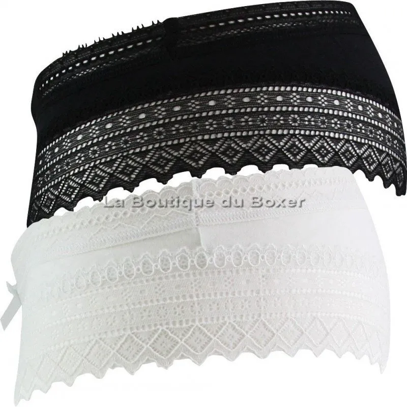 DIM Lot de 2 Shortys Femme Coton Dentelle SEXY FASHION Blanc Noir