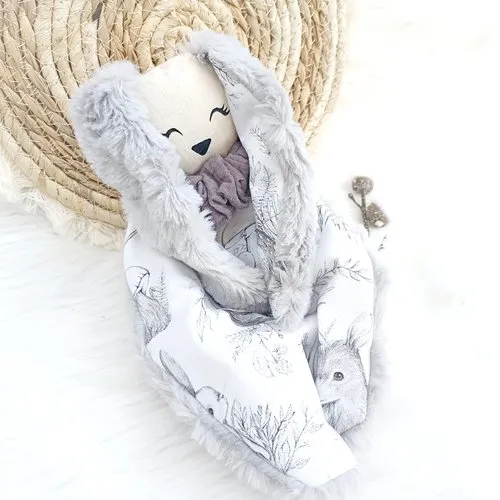 Doudou "câlin" gris motif animaux de la foret