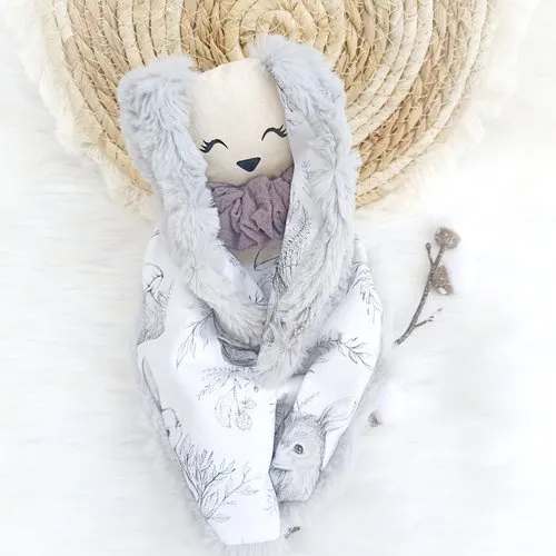 Doudou "câlin" gris motif animaux de la foret