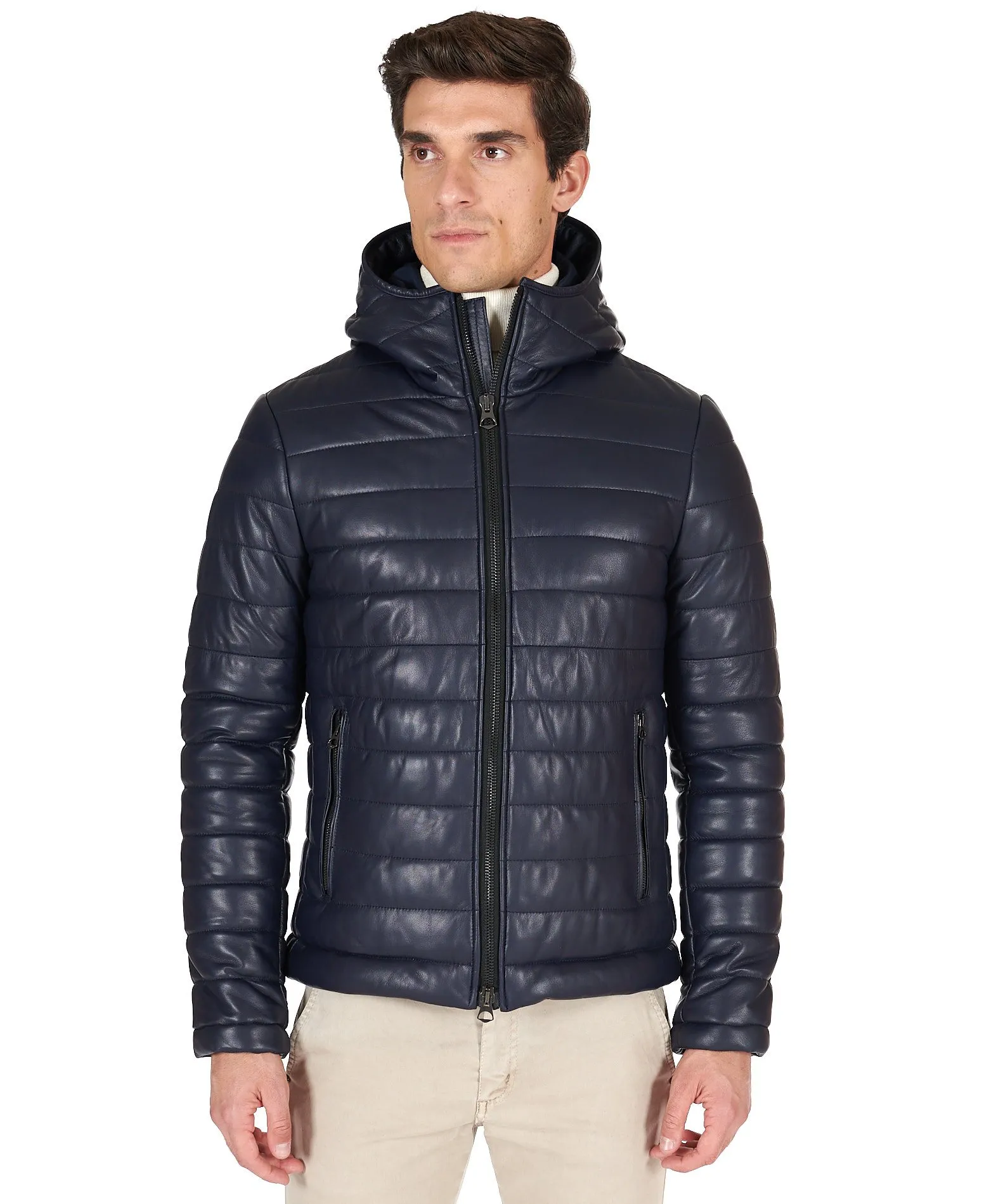 Doudoune cuir homme blouson cuir veste cuir bleu Teo