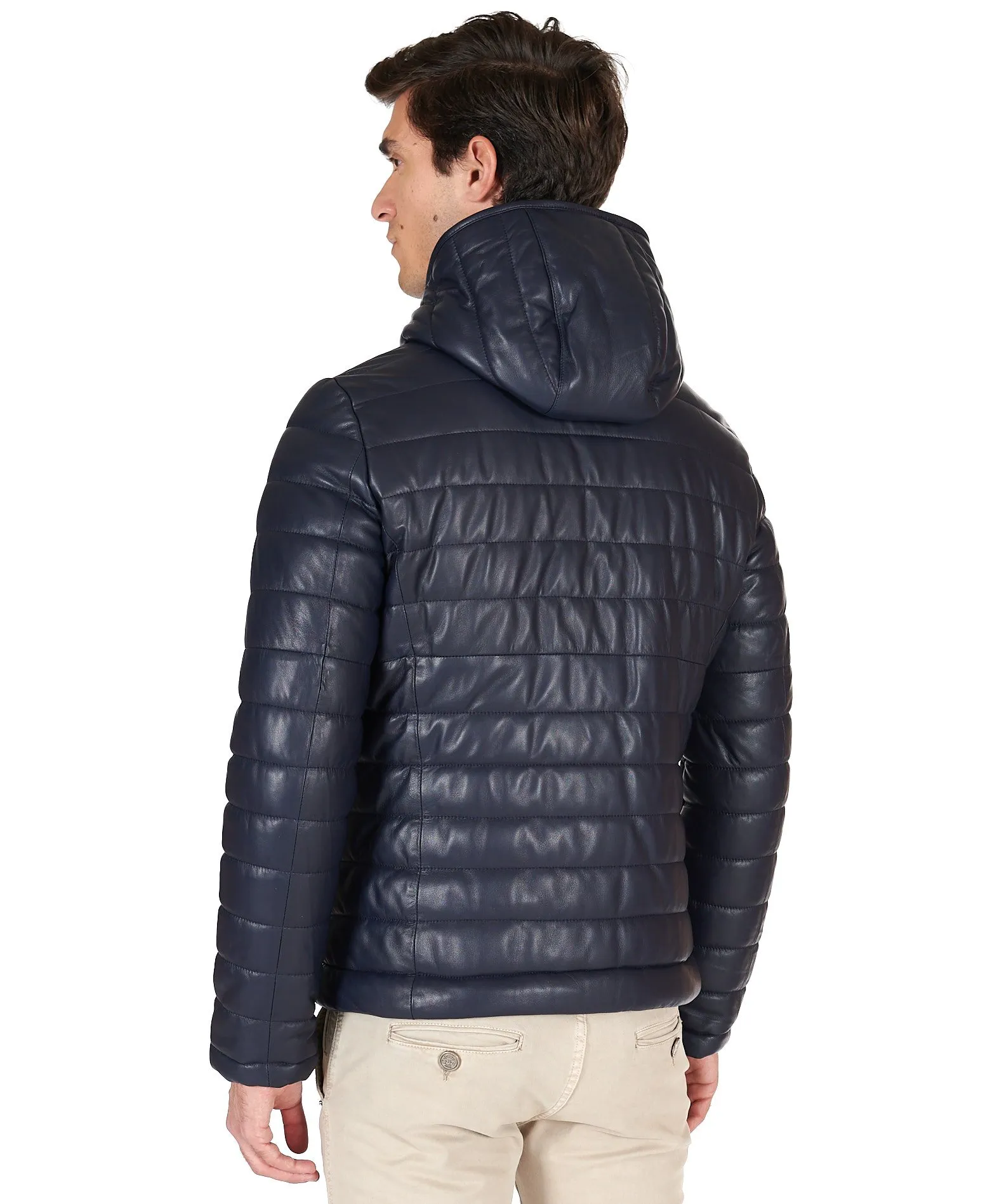 Doudoune cuir homme blouson cuir veste cuir bleu Teo