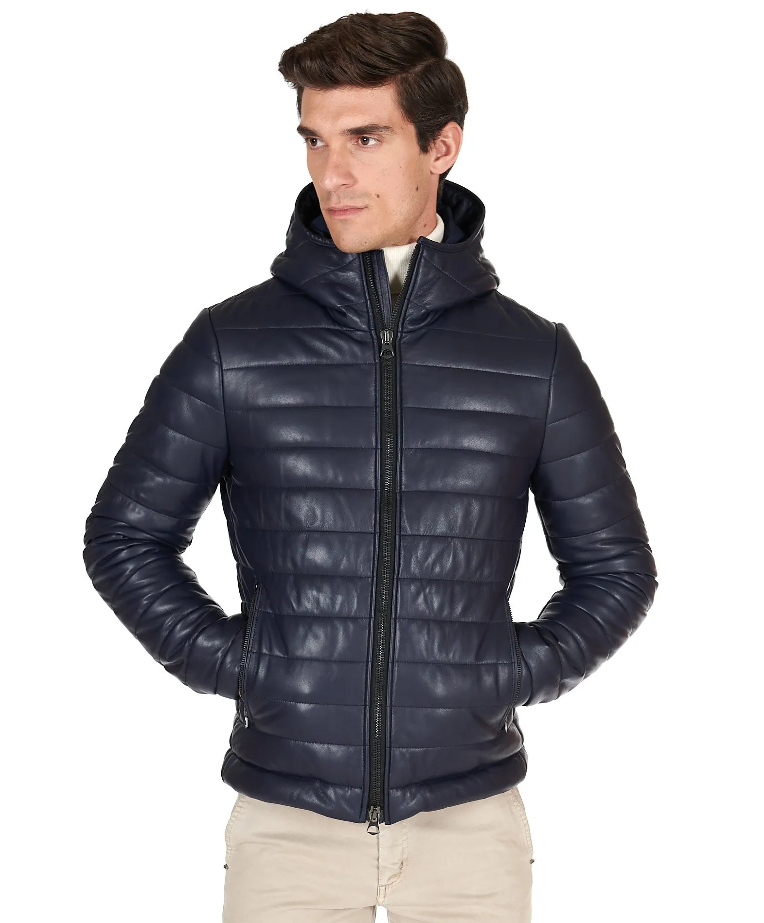 Doudoune cuir homme blouson cuir veste cuir bleu Teo