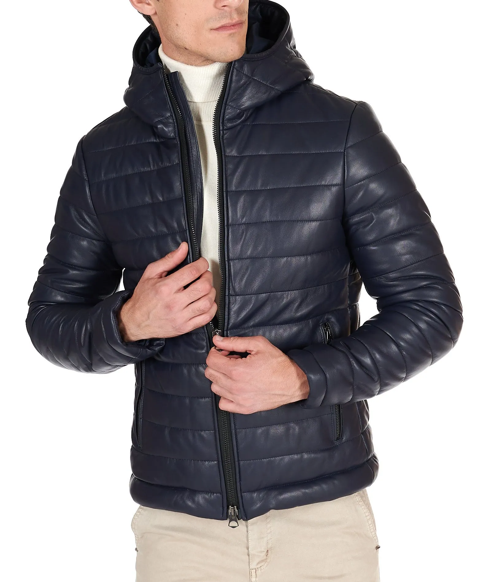 Doudoune cuir homme blouson cuir veste cuir bleu Teo