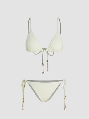 Ensemble bikini triangle noué avec détail chaîne étoile de mer