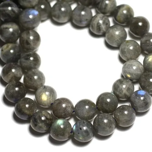 Fil 39cm 97pc environ - perles pierre labradorite boules 4mm gris reflets bleus verts