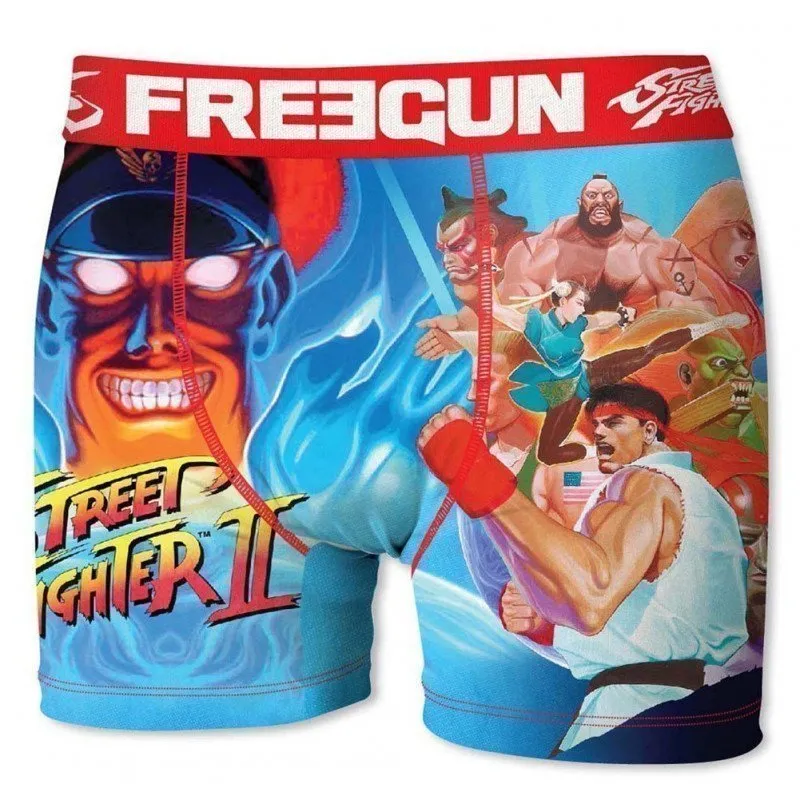 FREEGUN Boxer Homme Microfibre POW Bleu Rouge STREET FIGHTER