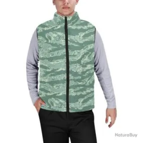 Gilet matelassé doudoune sans manches avec col montant camouflage tiger stripes digital vert celadon