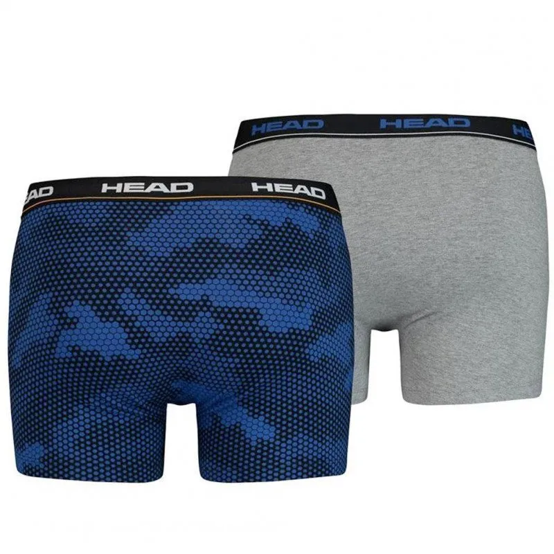 HEAD Lot de 2 Boxers Homme Coton HEXACAMO Bleu Gris