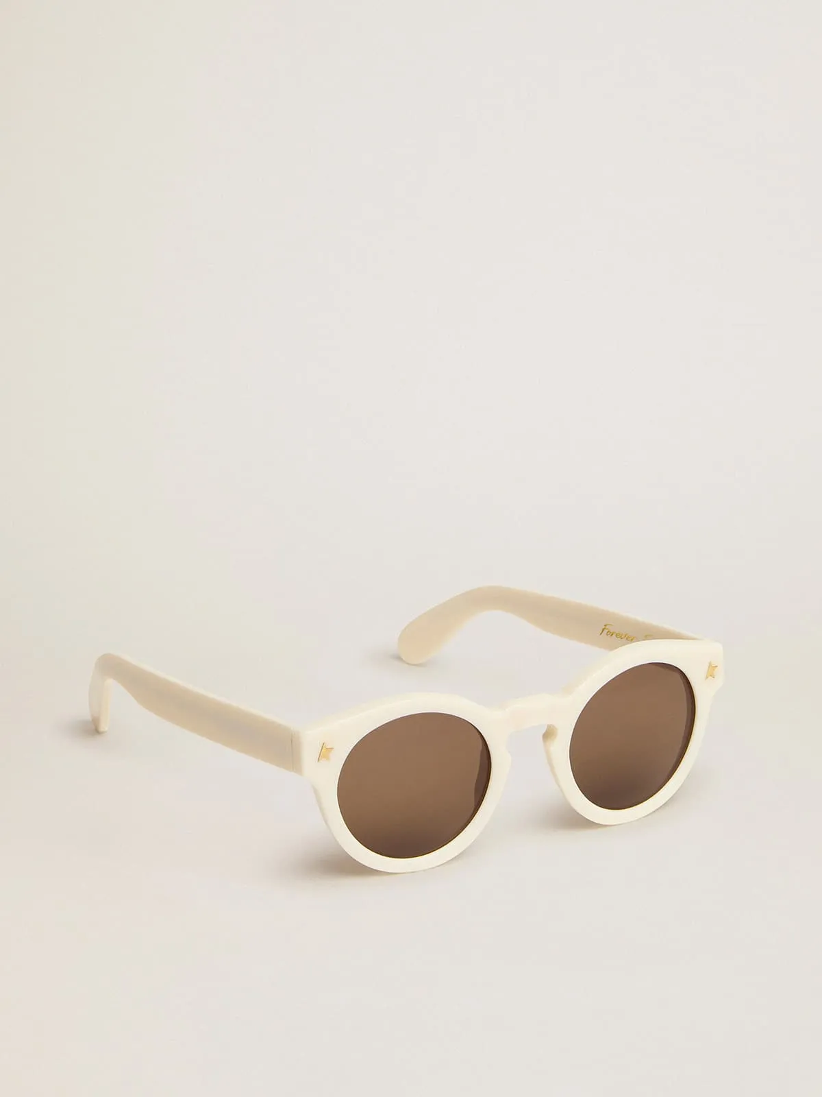 Lunettes de soleil Panthos avec monture blanche et détails dorés | Golden Goose