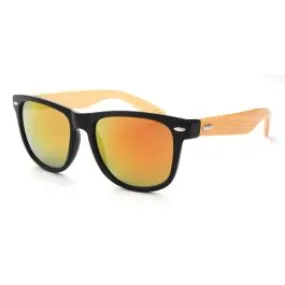 Lunettes de Soleil Wayfarer Branche Bois Verres Bleu Orange Fumée