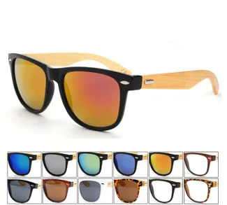 Lunettes de Soleil Wayfarer Branche Bois Verres Bleu Orange Fumée