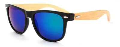 Lunettes de Soleil Wayfarer Branche Bois Verres Bleu Orange Fumée